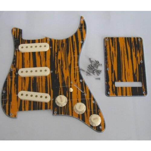 For Strat Pickguard Black/Yellow Wicker w/ Aged White Pickup Covers,Knobs,Switch Tip