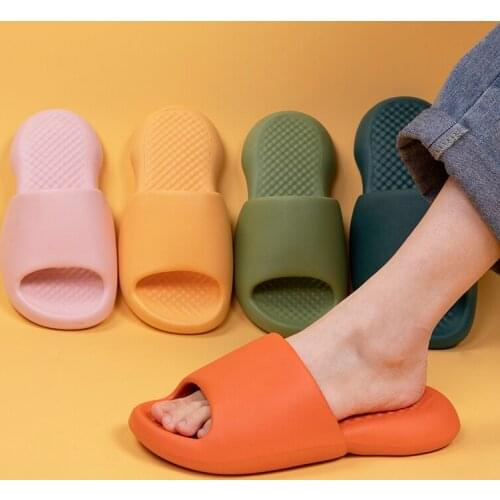 Home Soft Slippers Women Men Thick Bottom Shoes Ladies Indoor Bathroom Anti-slip Floor Slides Summer Comfort Cool Silent Sandals