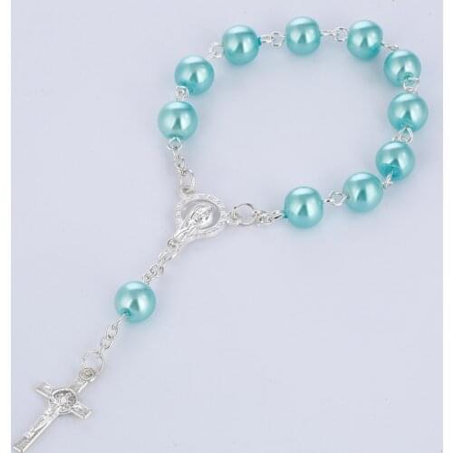 Catholic Rosary Necklace,glass Beads Rosary,rosary Catholic Religious Chain Link Bracelets Simulated pearl 12 Pcs/ Lot