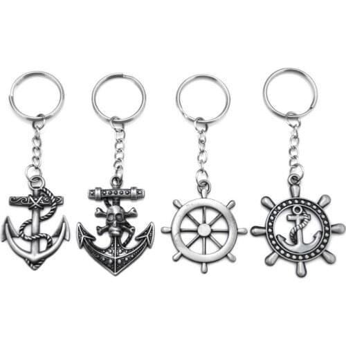 Vintage Metal Anchor Rudder Keychain Men Retro Skull Anchor Key Chain Women Bag Car Trinket Male Jewelry Wedding Party Gift