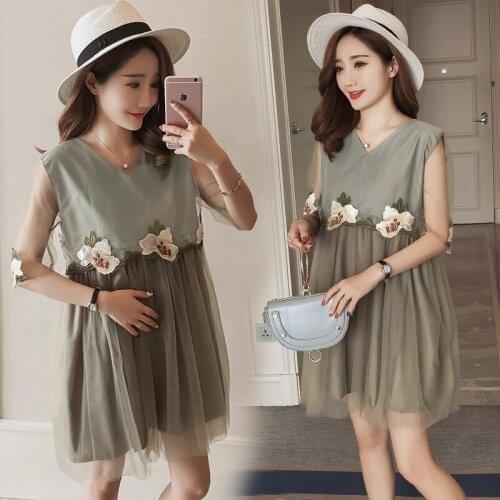 2018 Summer Maternity Dress Womam Appliques Flower Pregnant Dresses Woman Elegant Large Size Clothes CD-00116