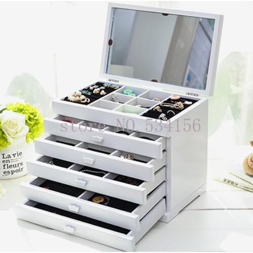 Upgraded version With mirror Wood Jewelry Box Storage Gift Display Box Jewelry Lagre Gift Box Packaging casket gift box