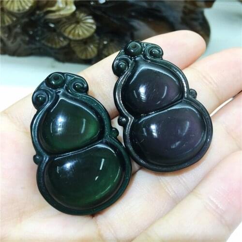 Natural Obsidian gourd quartz crystal gemstone reiki healing carved Necklace pendant for decoration 1pcs