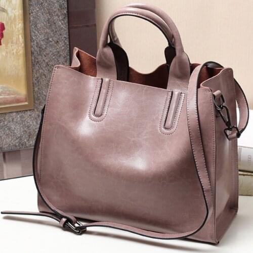 New Fashion Oil Wax Genuine Leather Womens Messenger bags Handbag Large Cowhide Lady Tote Female Shoulder Crossbody bag 2020