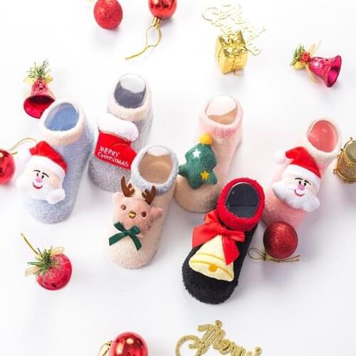 New Winter Baby Girls Boys Kids Socks Children Elk Santa Claus Socks Christmas Silicone Anti-Slip Floor Socks for 0-3 Years