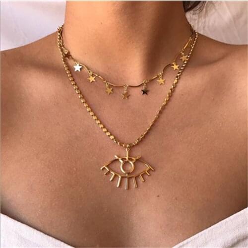 European and American cross-border new eye pendant multi-layer necklace creative retro simple trend star clavicle chain wholesal
