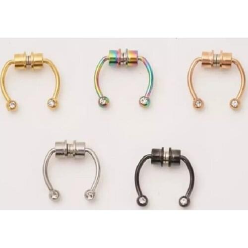 New Trendy Nose Ring With Stainless Steel Faux False Non-Pierced Clips On Nose Hoop Rings Magnetic Fake Rust-proof No Fading