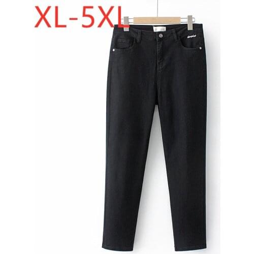 New 2021 Ladies Spring Summer Plus Size Jeans For Women Large Slim Cotton Elastic Pocket Black Thin Trousers 3XL 4XL 5XL