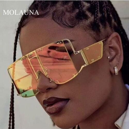 Oversized Sunglasses Women 2020 Fashion Square Mirror Shades Glasses Luxury Brand Metal Rivet Trend Unique Female Eyewear UV400