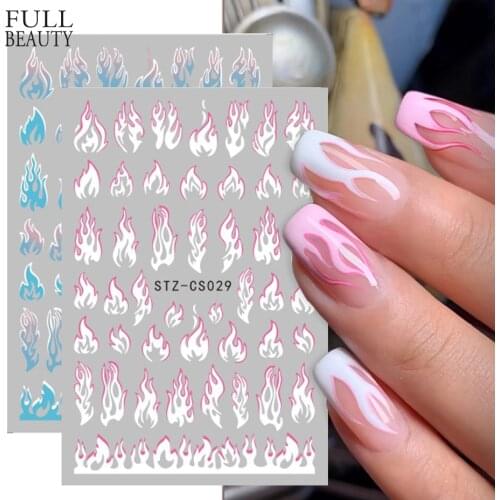 Fire Flame Nail Art Stickers 3D Pink Black Design Adhesive Slider Foils Blue DIY Wraps Summer Decoration Decals CHSTZCS012-031-1
