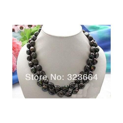 Huge 2row 16mm black baroque freshwater cultured pearl necklace