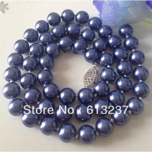 Wholesale price 8mm blue shell simulated-pearl rope necklace for women round beads elegant hot sale jewelry making 18inch MY4181