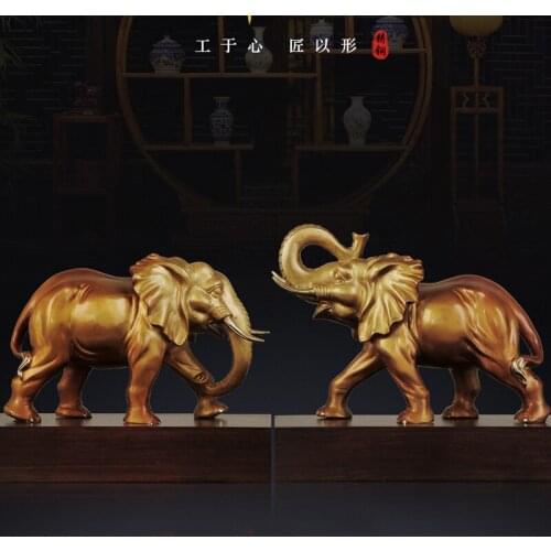 A pair 2021 Company home Porch lobby thriving business Solicit wealth money Good luck Elephants brass Sculpture ART Ornament