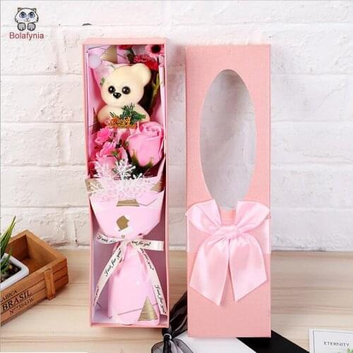 BOLAFYNIA Plush Toys Bear gift box bouquet soap flower Stuffed Toy bouquet For Valentines Day Christmas Gifts