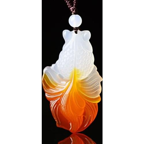 Natural agate colorful fish jade pendant Good fortune jade pendants necklace women jade gift for friends