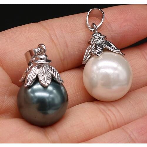 Natural Shell Ball Pendant Charms Zinc Alloy Lace Shell Pendant for Women Making Jewerly Necklace Bracelet Earrings 16x16mm