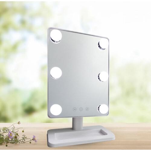 LED Makeup Mirror With Light Ladies Makeup Lamp With Storage Desktop Rotating Mirror Round Shape Cosmetic Mirrors Christmas Gift