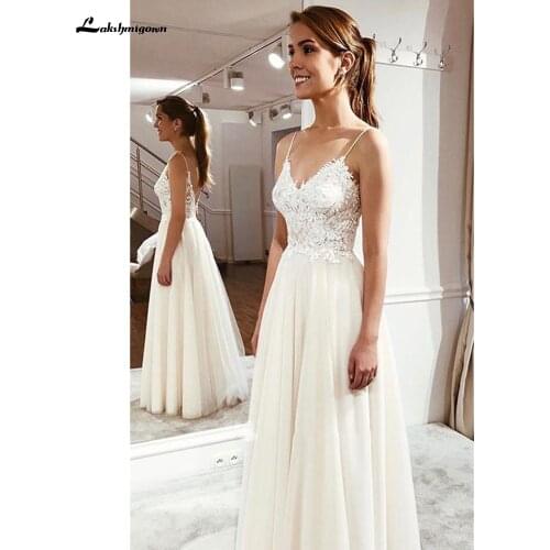 Simple Cute Spaghetti Bridal Gown With Lace Appliques And Ethereal Tulle Skirt Wedding Dress 2021 Robe De Mariée