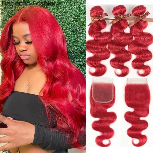Rebecca Red Bundles With Closure Brazilian Body Wave Human Hair Red 3 Bundles With Closure Remy