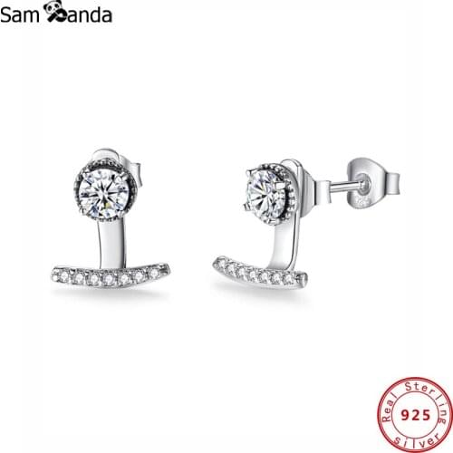 Authentic Original 100% 925 Sterling Silver Stud Earrings Abstract Elegance Brincos Earing Clear CZ Women Fine Jewelry