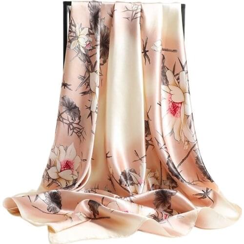 Fashion Designer Scarves Women Silk Satin Hijab Scarf Female 90*90cm Luxury Brand Square Neck Shawl Headband