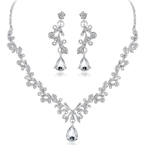 Wedding Jewelry Sets Crystal Tree Flower Bridal Jewelry Set For Women Choker Necklace Earring Plant Wedding Decoration