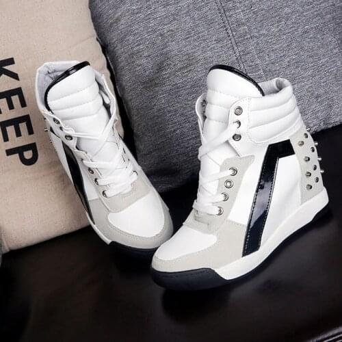 Zapatos Mujer 2020Hot Sales Rivets Black White Hidden Wedge Heels Casual Shoes High Top Shoes Trainers Women women shoes