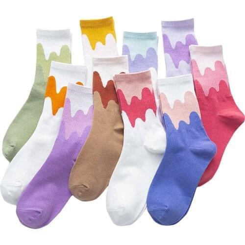Dreamlikelin Kawaii Candy Color Rainbow Print Woman Socks Fashion Female Cute Socks