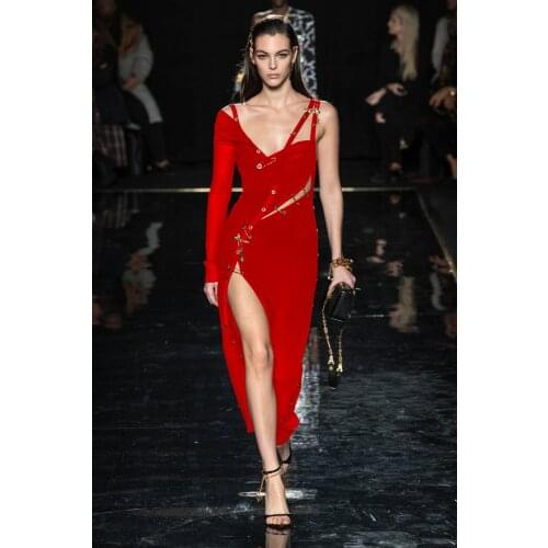 10.21 2019 Hot New Chic Elegant Pin Split Design Sexy One Shoulder Celebrity Party Bandage Long Dress