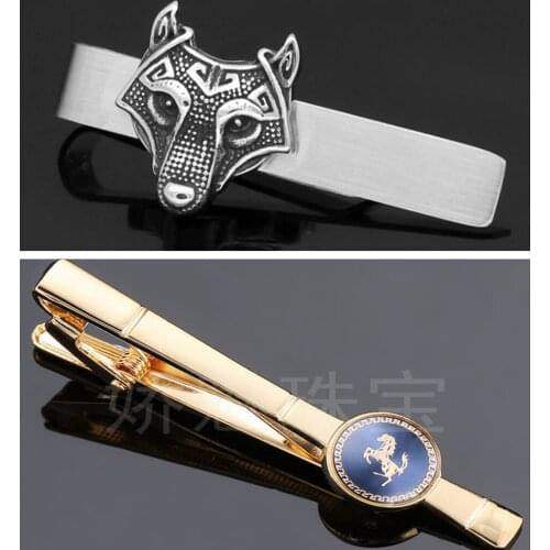 10pcs/lot Stainless Steel Wild Wolf Head Tie Clips Copper Enamel Horse Tie Pin Bars Clasp Mens Jewelry Accessory Wholesale