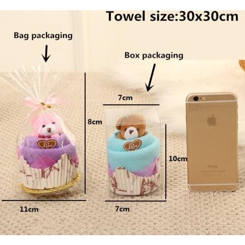 100Sets/lot European style Towels Bear Cup Pack gift Hand Towels Face Washing Towel Valentines Day Party Wedding Gifts