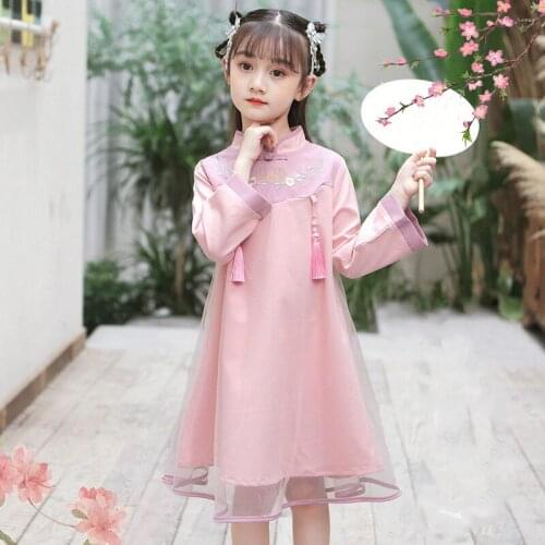 2020 Pink Sweet Chinese Style Hanfu Cheongsam Skirt Baby girl party dress kids clothes children princess dress for girls 4-15Y