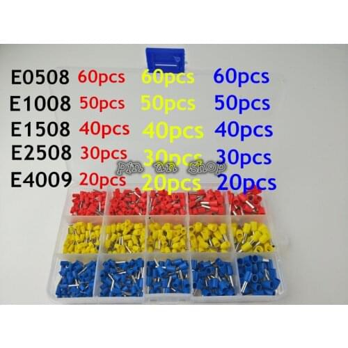600Pcs / BOX Insulated Cord End Terminal Bootlace Cooper Ferrules Kit Set Wire Copper Crimp Connector E0508 E1008 E1508 E2508