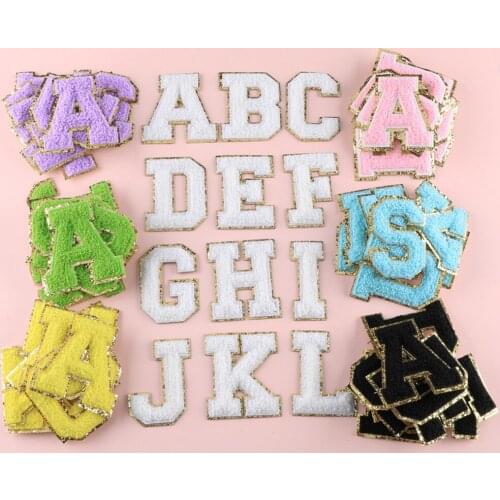 26 Pcs Towel Embroidered Letters Alphabet Applique Seuqins Iron On Patches For Clothing Bags Jacket DIY Name Patch Accessories