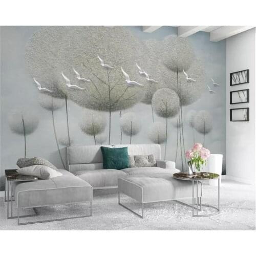 Beibehang Custom wallpaper new Chinese abstract forest big tree bird beautiful landscape oil painting TV background 3d wallpaper