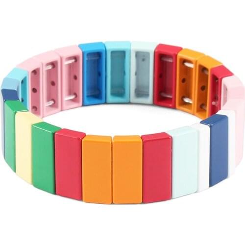 Maya Bracelet DIY Tile Bracelet Enamel Rainbow Tile Beads Stretchy Bracelet Colorblock Stackable Tile Bracelets for Women Girls