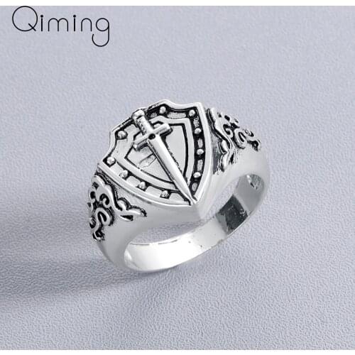 Armor Shield Ring Knight Templar Vintage Men Rings Medieval Signet Christian Punk Jewelry For Women Gift