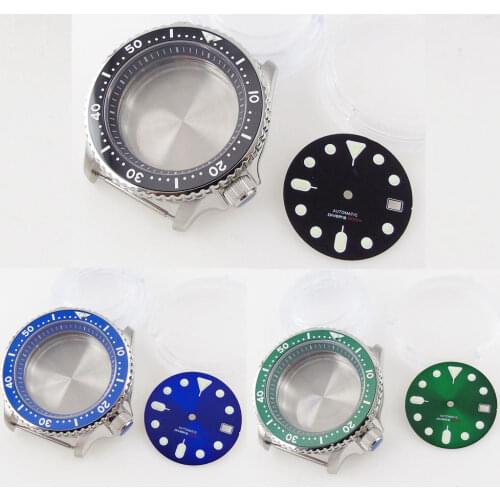 41MM Diving Watch Case+Dial Fit For NH35/NH35A NH36/NH36A Movement 200M Waterproof Sapphire Glass Rotating Bezel Green Lume