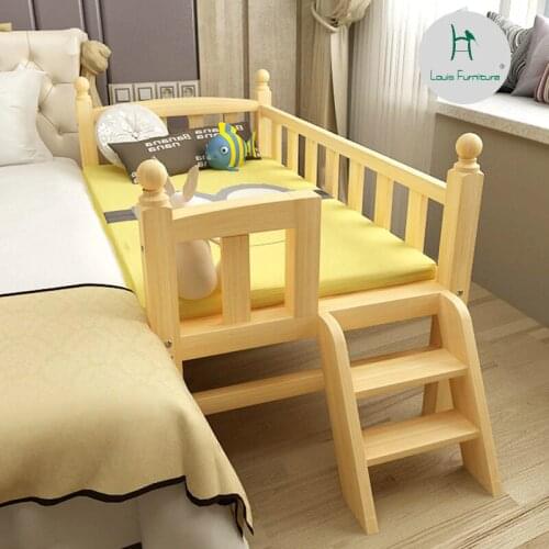 Louis Fashion Children Beds with Guardrail Pine Solid Wood