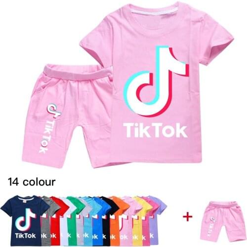 TIK TOK Fashion Printed T-shirt Short Sleeve + Shorts Two-piece Set Newborn 4-14T Girls Boys Casual Baby Clothes