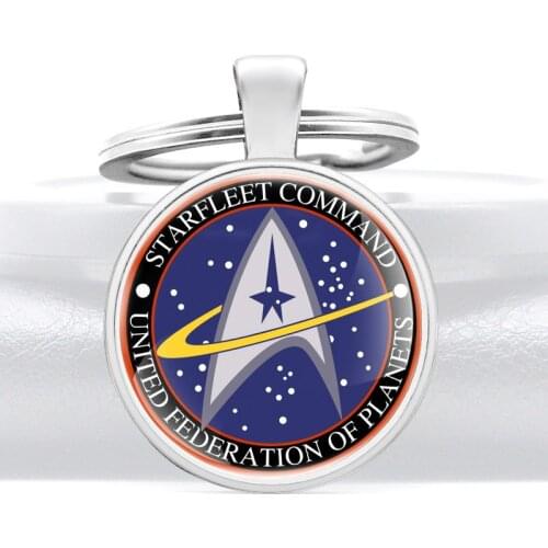 Classic Starfleet Command Glass Dome key Chains Charm Men Women Key Ring Jewelry Gifts