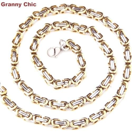Granny Chic Classic Mens Fashion Silver Gold Stainless Steel 6mm Byzantine Necklace Chain 7-40in
