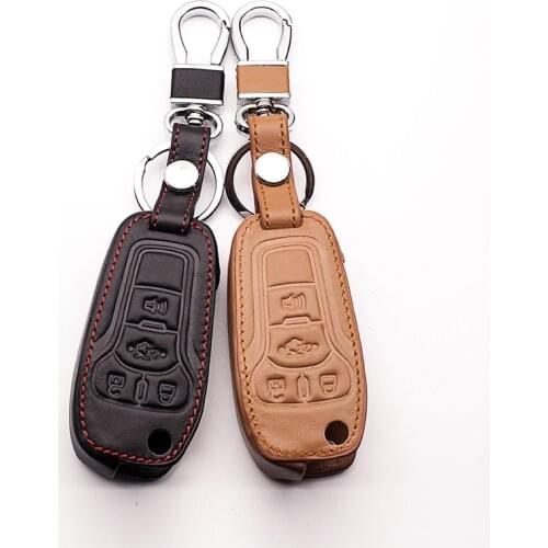 For Ford leather key cover 100% leather car key case For Ford Mustang Mondeo 2013 MK3 MK4 Edge 2015 car keys accessories shell