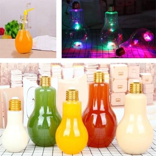Creative Glowing Bulb Shaped Drink Juice Water Bottle Light Bulb Cup Plastic Luminous Bulb Cup Cute Water Bottle Bar Drinkware