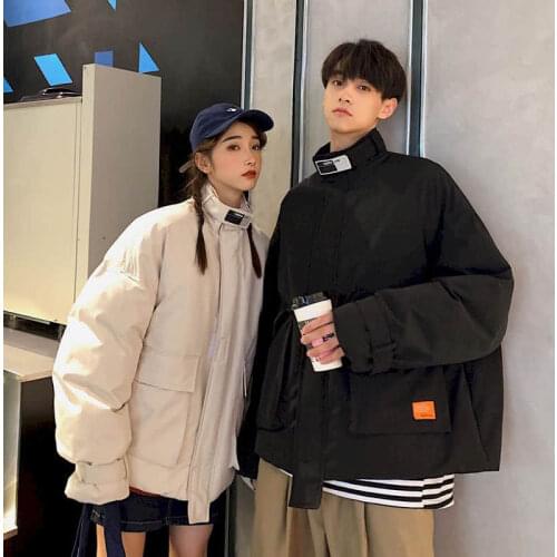 Lovers padded jacket 2021 autumn winter new men women short thicken stand-up collar cotton-padded jacket Korean BF Harajuku top