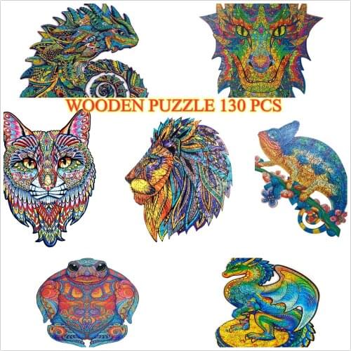 Hot Wooden MINI Jigsaw Animal Puzzles Educational Toys Puzzle Toy for Kids/Adults Xmas Halloween Gifts For Kids 130 Pieces