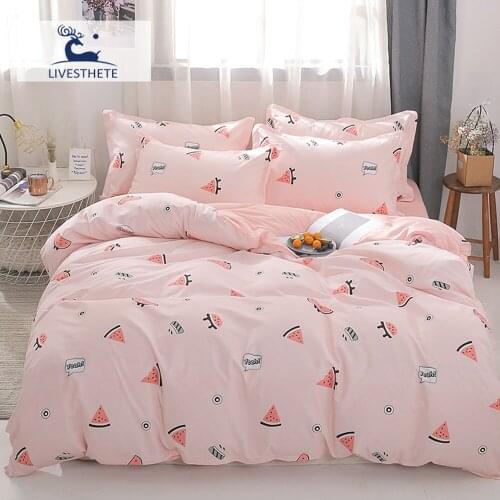 Liv-Esthete Cartoon Watermelon Pink Bedding Set Duvet Cover Flat Sheet Pillowcase Bedspread Home Decor Bed Linen Set For Adult