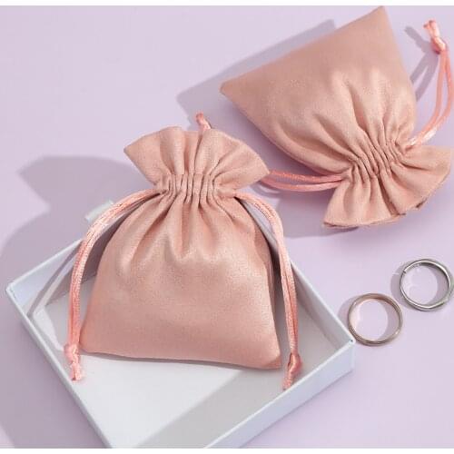 50pcs Velvet Drawstring Bag Chic Small Gift Packing Bag Earrings Ring Necklace Jewelry Packaging Display Flannel Pink Pouches