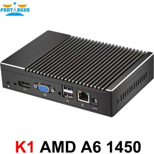 Partaker Fanless Mini PC AMD A6 1450 Quad Core Industrial Computer Mini Desktop PC Windows 10 Pro HDMI VGA Auto Power On