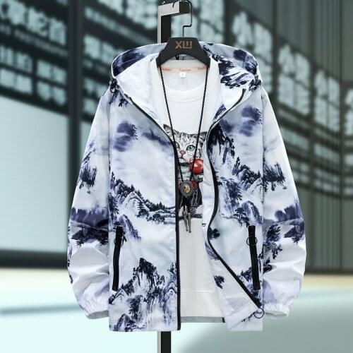 Chinese style landscape Jacket Men Hooded 2020 New Autumn Outerwear Jackets and Streetwear Mens Clothing Plus Size 7XL